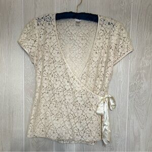 Vintage Y2K Old Navy Ivory Lace Tie Top Size M
